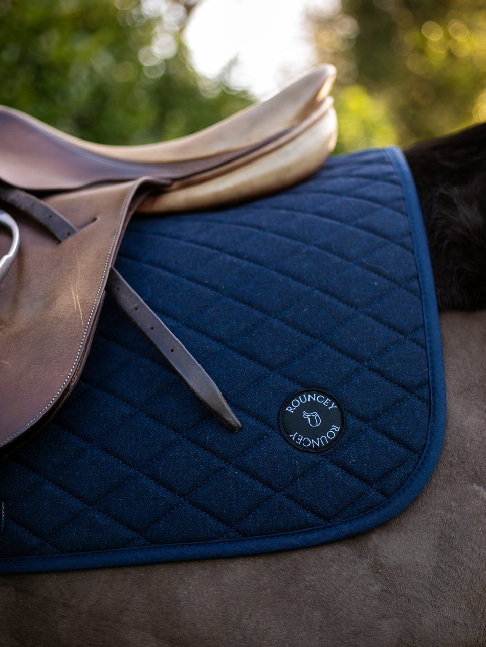 Navy Herringbone Classic Saddle Pad